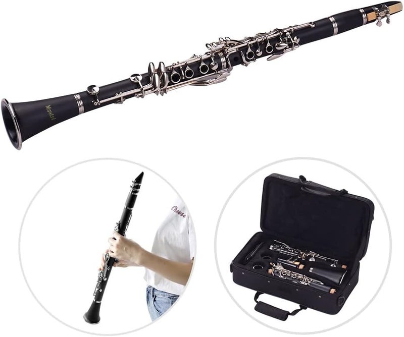 Mowind Bb Flat Clarinet - 17 Key Beginner Student Woodwind Instrument with 2 Barrels and Carry Case, Includes Cleaning Kit - Image 2